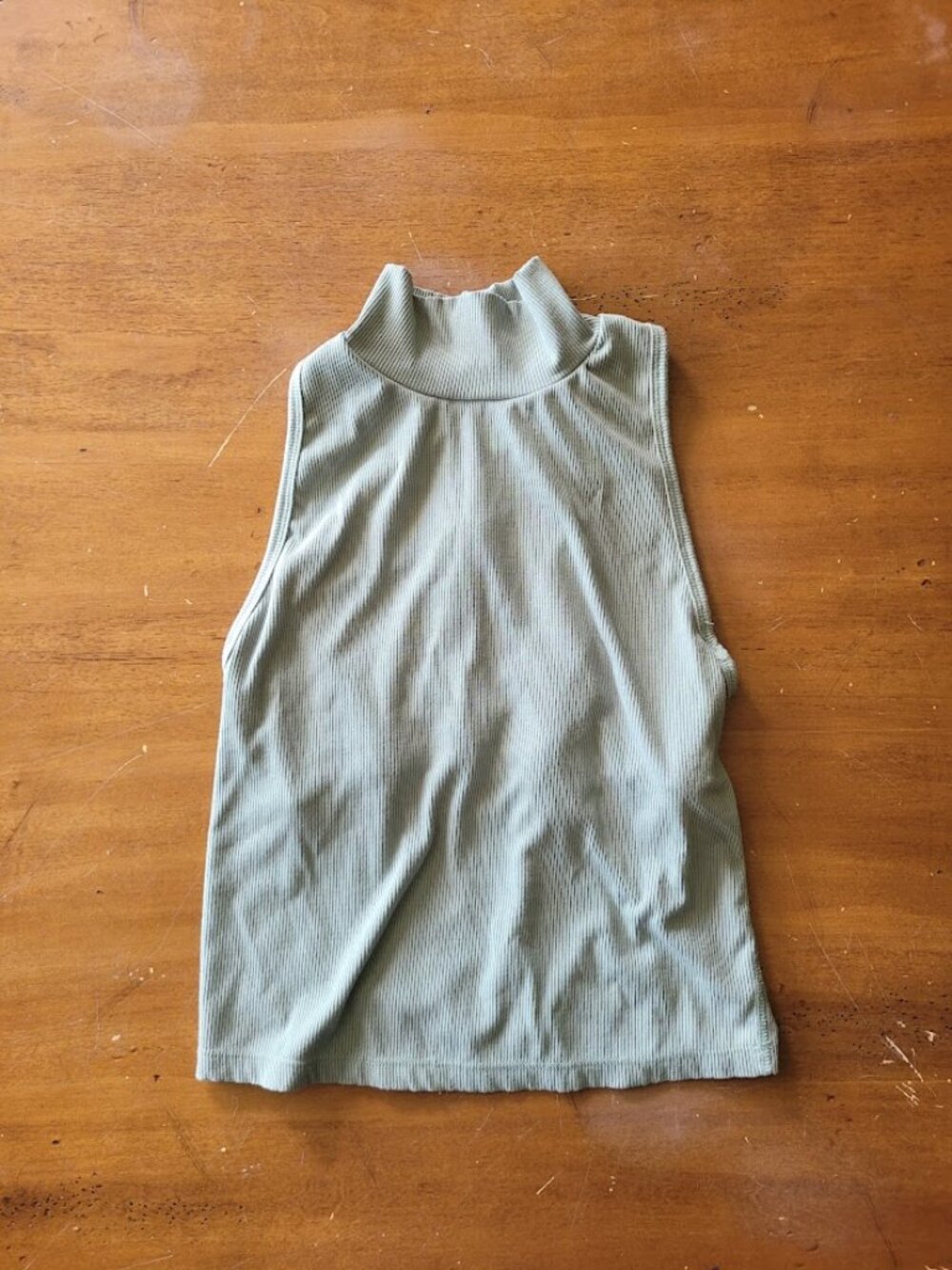 Sage Green Cropped Fitted Racerback Mock Neck Tank